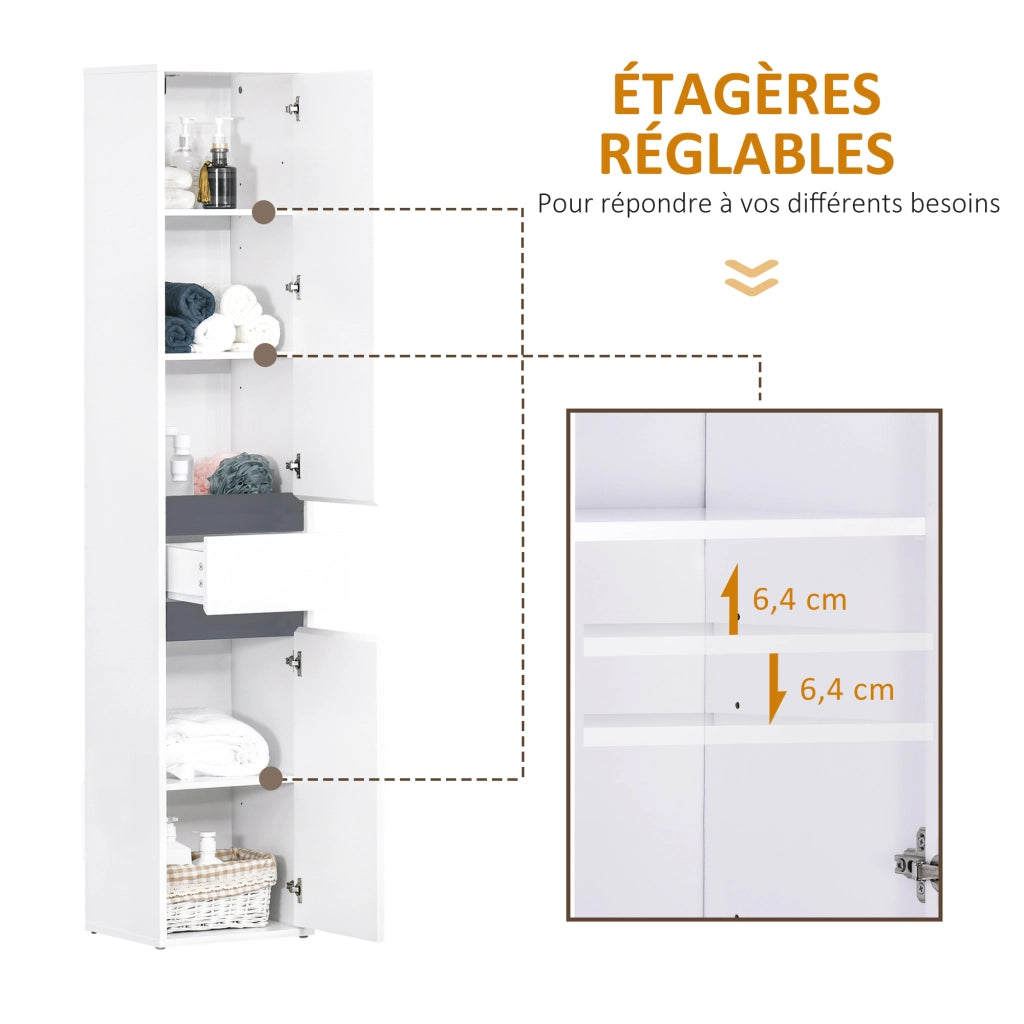 Colonna bagno salvaspazio ¨C Xylo ¨C bianco con 2 ante, 3 ripiani e cassetto