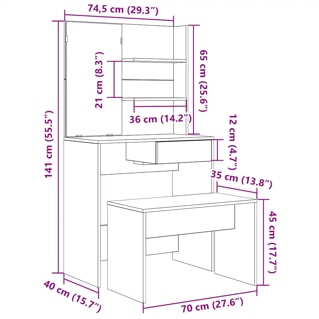 Set Tavolo da Toeletta Legno Antico in Legno Multistrato 3329189