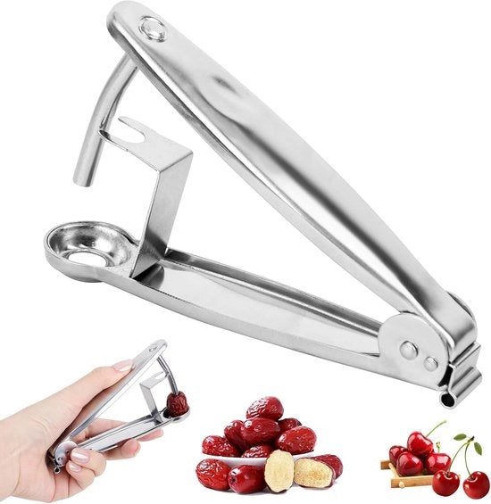 Pittatrice per Ciliegie - Pitter per Ciliegie e Frutti - Manicotto per Ciliegie e Uva - Rimuovi i Semi (Argento)