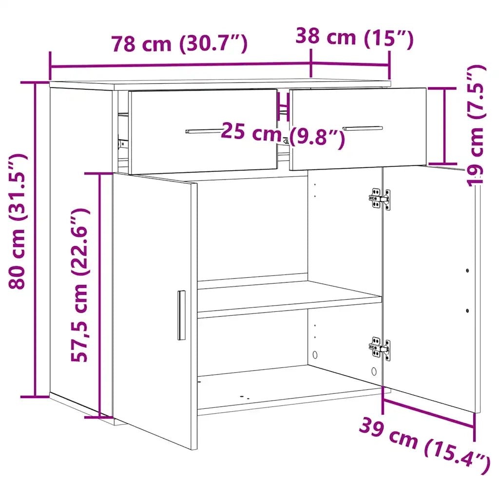 vidaXL Credenza rovere artigianale 79 x 38 x 80 cm Legno multistrato