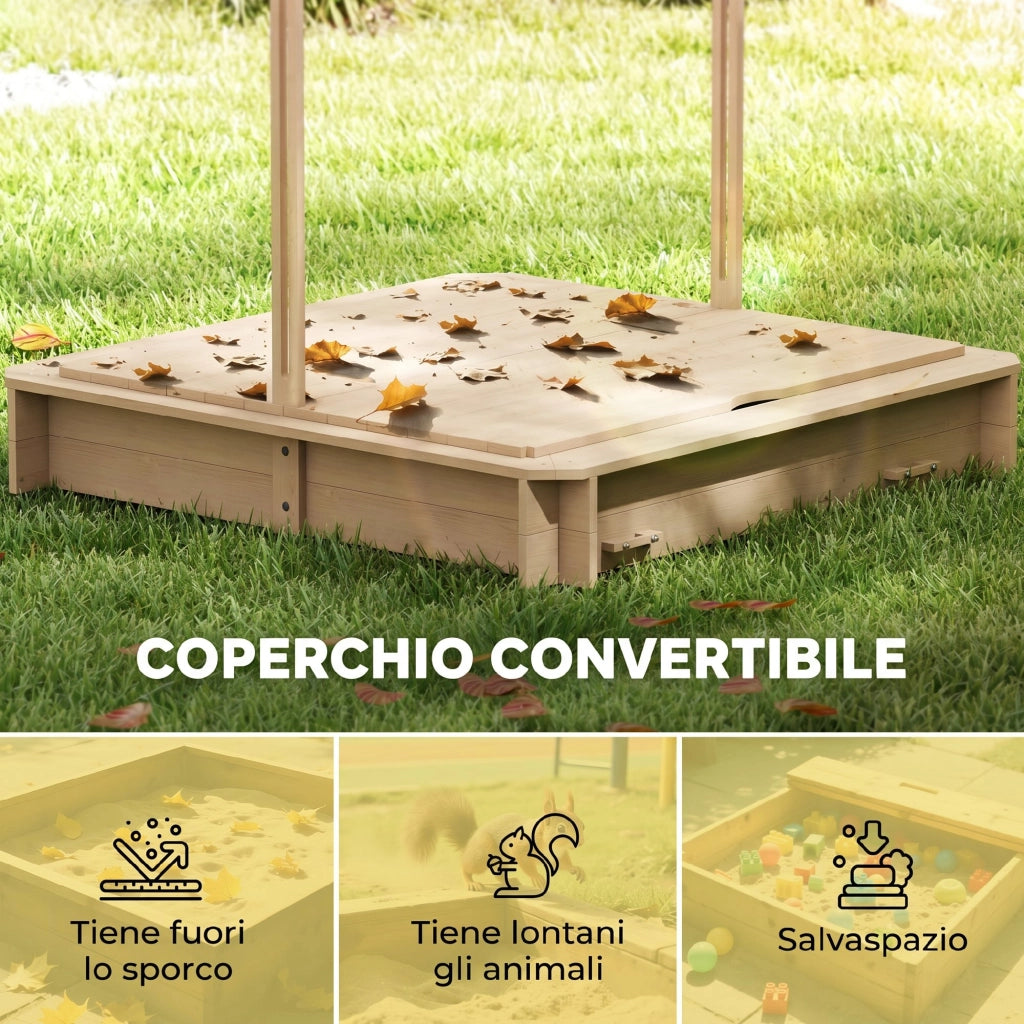 Sabbiera per Bambini in Legno con Tettuccio e Panca ¨C zephmum ¨C 106x106x115 cm Bianco e Blu