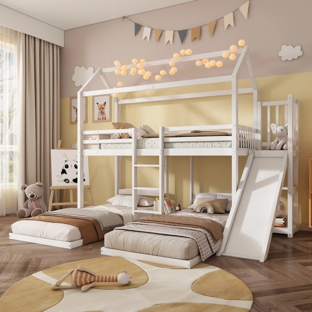 Etagenbett con scivolo in pino e MDF 90x200 cm