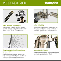 Mantona Titanium Carbon Treppiede, 170 cm