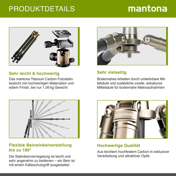 Mantona Titanium Carbon Treppiede, 170 cm