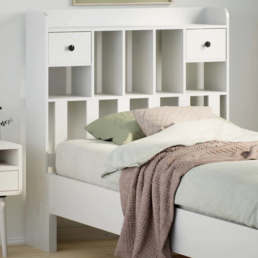 Testiera con Ripiani Bianca 90 cm in Legno Massello di Pino 855524