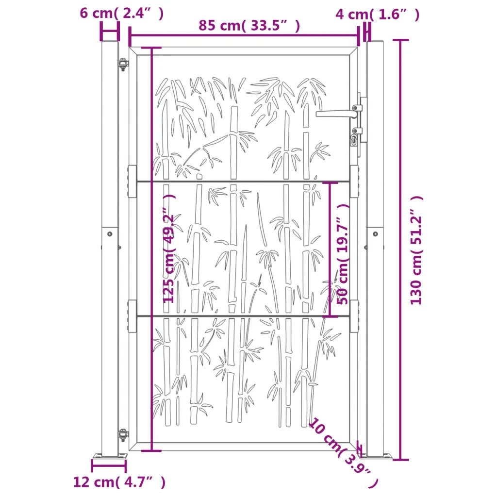 Cancello da giardino antracite 100x125 cm acciaio design bambù 153180