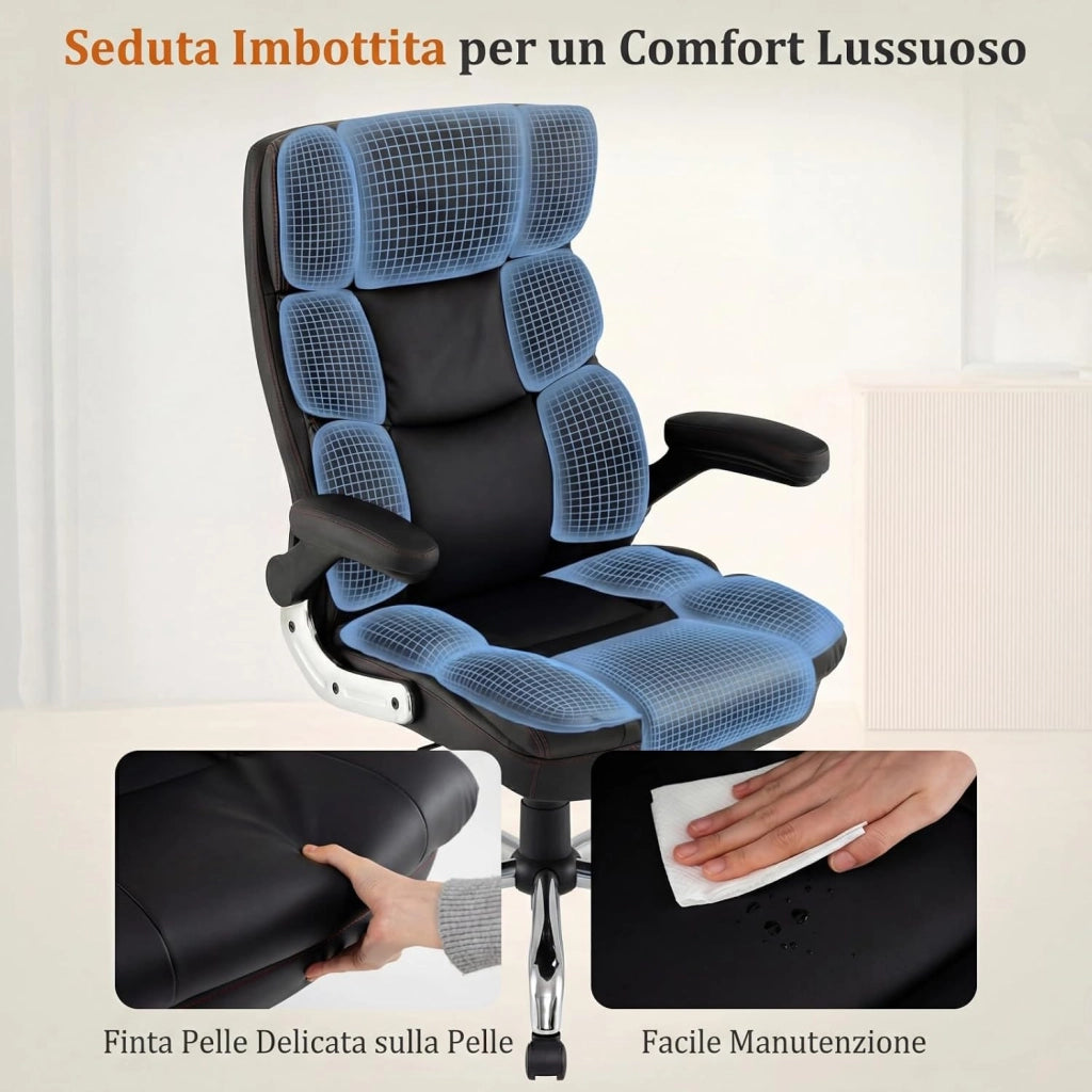 Sedia da Ufficio con Altezza Regolabile, Sedia Ergonomica Girevole per Scrivania, Funzione d’Oscillazione e Braccioli Ribaltabili, per Ufficio Sogiorno, Portata 125 kg