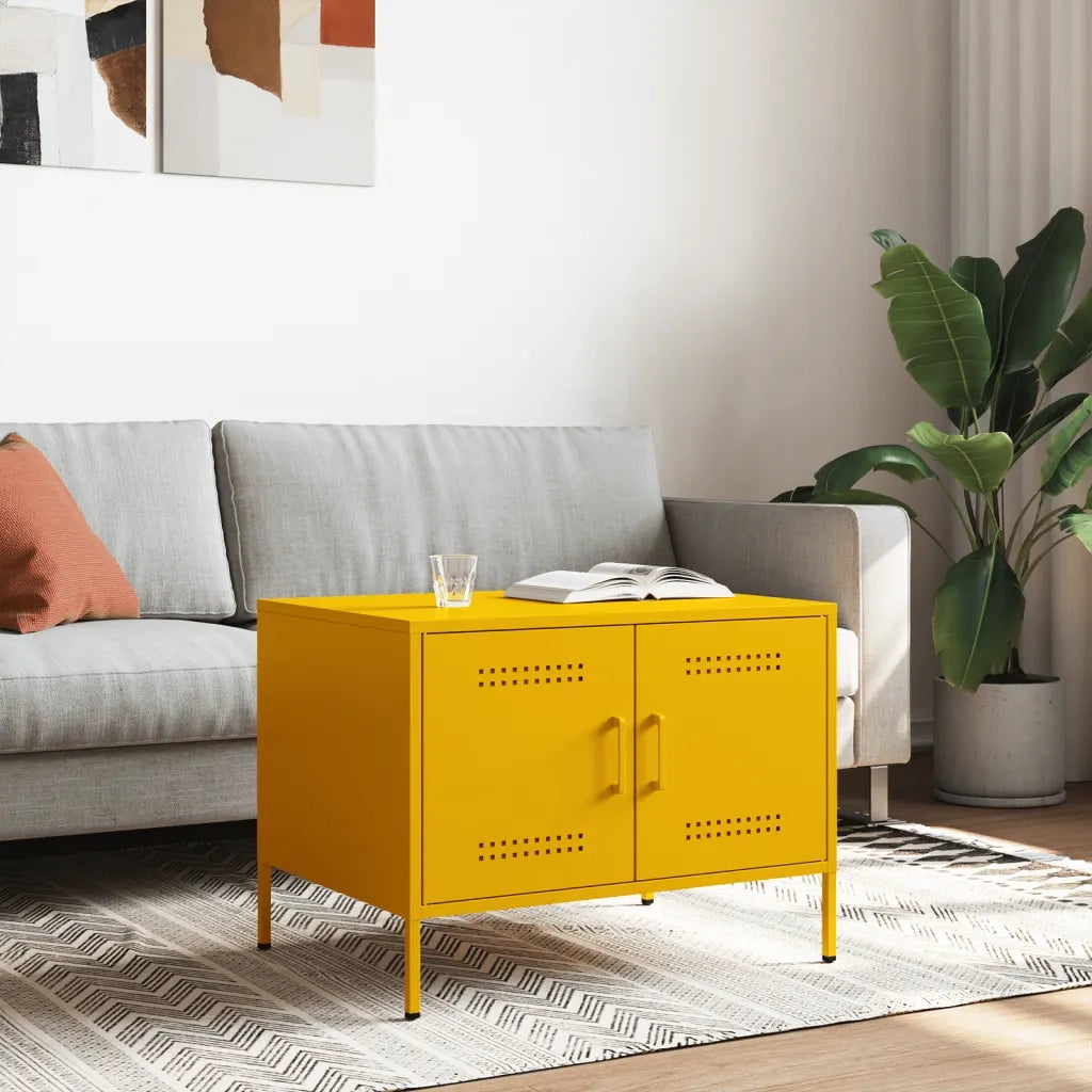 Tavolino da Salotto-Tavolino da soggiorno Giallo Senape 68x50x50,5 cm in Acciaio