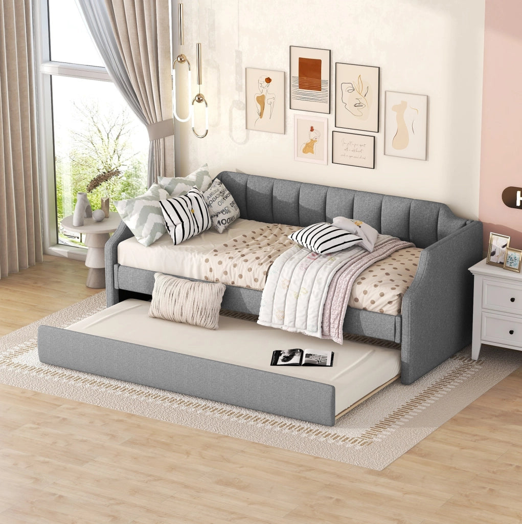 Letto imbottito estraibile grigio 90 x 200 cm con letto ospiti
