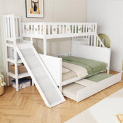 DESMIU Lit a castello per bambini 90 × 200 cm e 140 × 200 cm con scivolo, scala, vano contenitore e letto estraibile, senza materasso, bianco