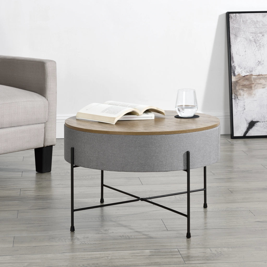 Tavolino Contenitore Tauranga con Piano Rotondo Rimovibile 40 x Ø60 cm Effetto Noce / Grigio [en.casa]