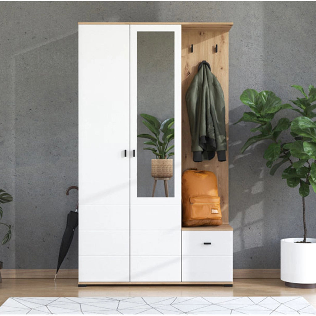 Raroto, Mobile da Ingresso Specchio Incluso, 116x35x197h cm Bianco