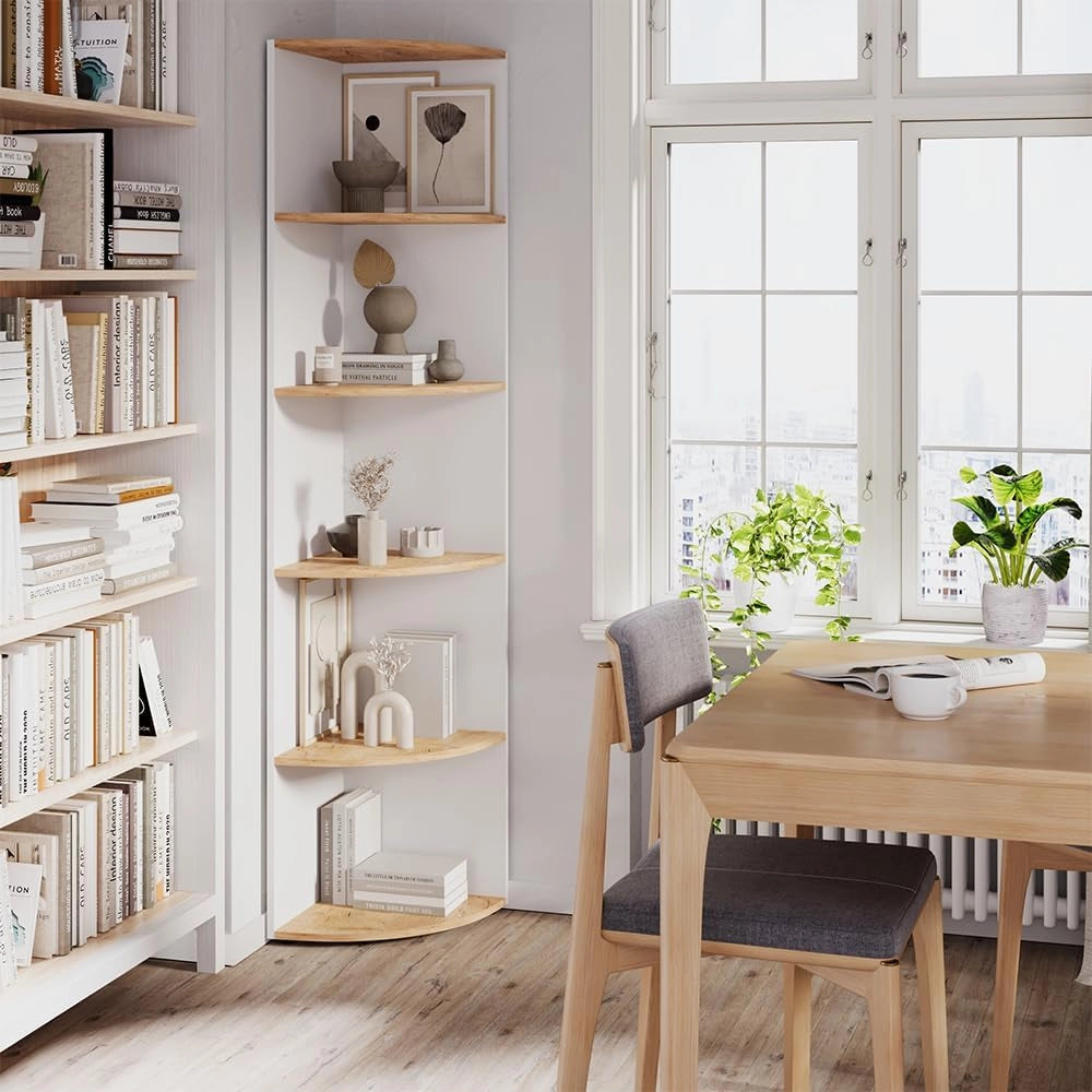 Scaffale d'angolo Ecki, Rovere bianco/dorato, 40 x 180 cm, per montaggio a parete con tre ripiani aperti