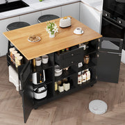 Isola Cucina con Piano di Lavoro ¨C MINIMAL ¨C Nero, Legno, con Ruote e Ante 3D