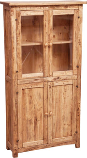 Biscottini Vetrina Credenza Country in legno massello di tiglio finitura naturale L68xPR25xH130 cm. Made in Italy