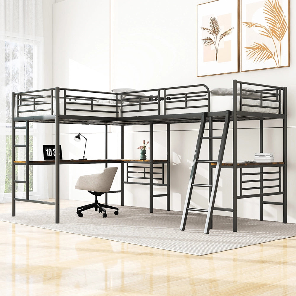 Letto a castello 90x200 cm - Xylo - Nero con tavolo e scala
