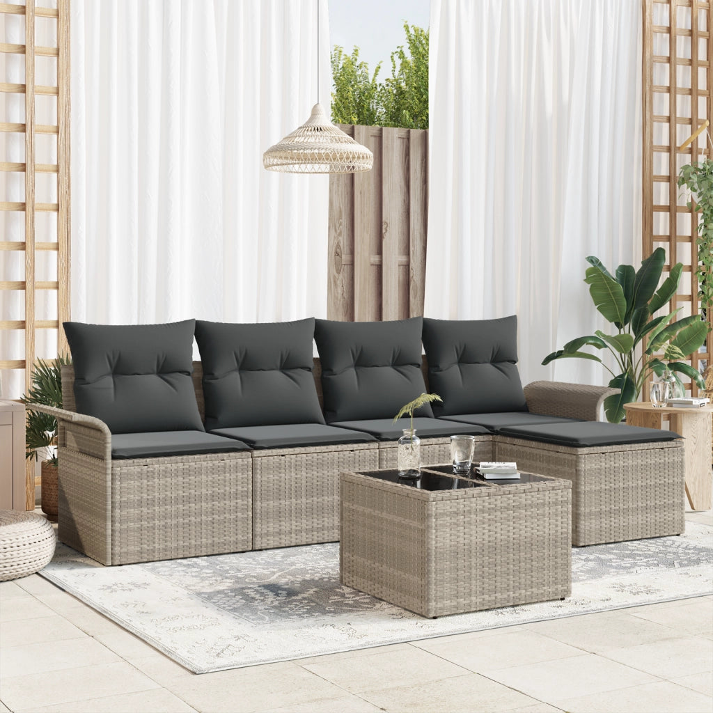 Set Divano da Giardino con Cuscini Grigio Polyrattan 6 Pezzi