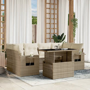Set Divani da Giardino 7 pz con Cuscini Beige in Polyrattan