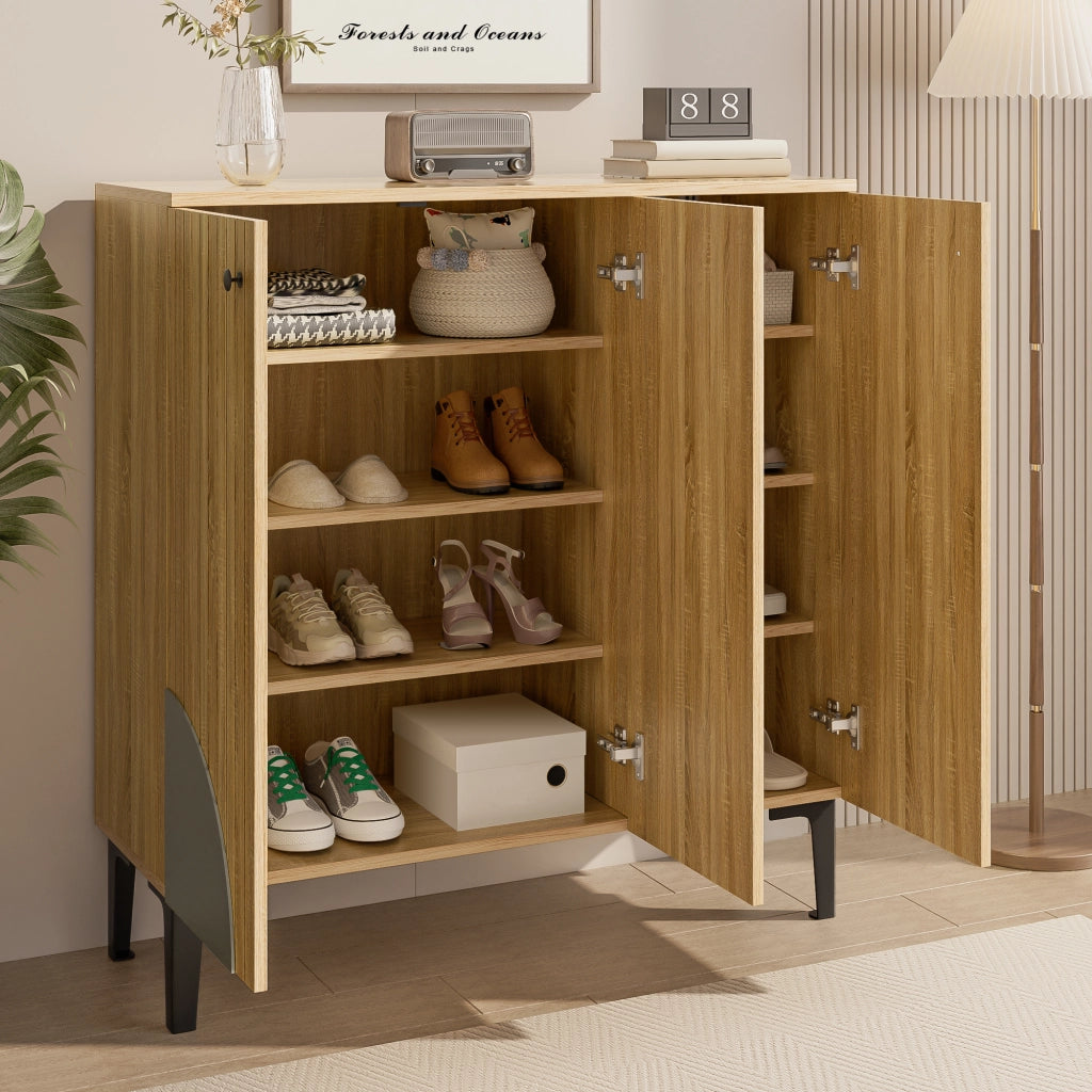 Mobile Scarpiera con 3 Ante e Ripiani; Struttura Verticale; Stile Moderno; in Truciolare; 90×32×94 cm; Legno