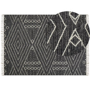 Tappeto in cotone bianco sporco nero 160 x 230 cm motivo geometrico nappe tribale orientale moderno