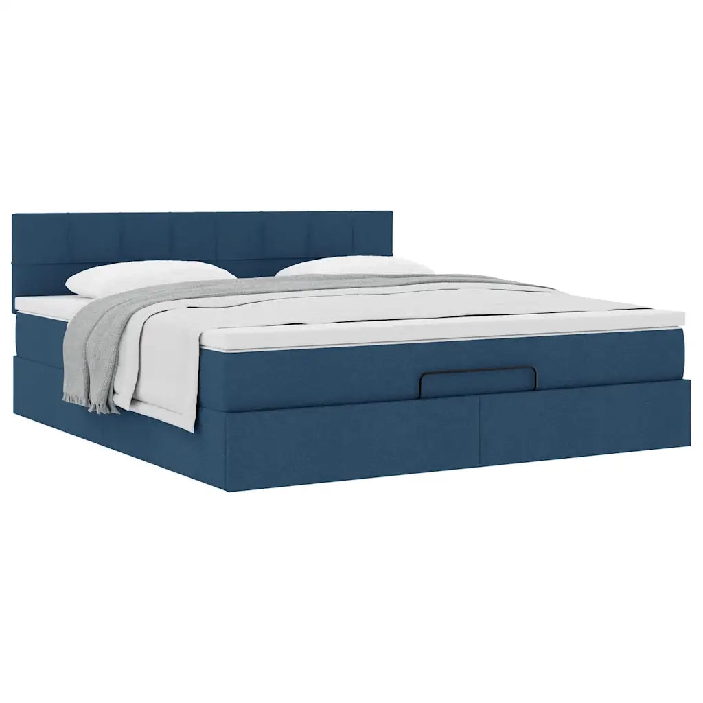 Struttura Letto Pouf con Materasso Blu 160x200 cm in Tessuto 3311476
