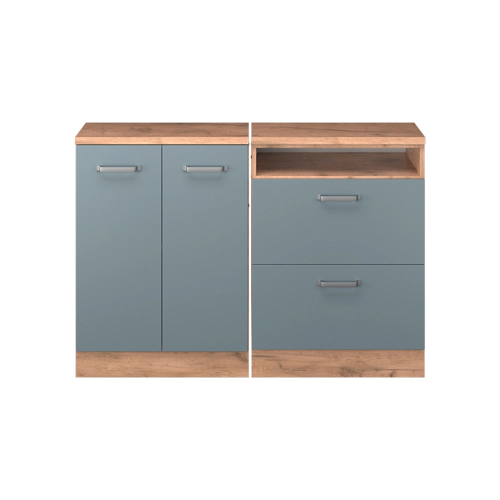 Set di mobili sottotetto Rion Grigio-blu/Rovere dorato 120 cm Set di 2 carcasse armadio profondità 60 cm Vicco