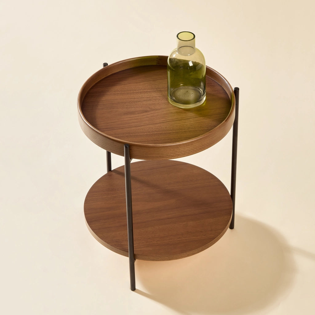 TAVOLO Basso Rotondo Ø69x38 cm in Legno Massello e MDF, Noce