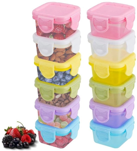 Set di contenitori per alimenti in plastica, 12 pz, con coperchio, contenitori per congelatore a chiusura ermetica, contenitori per salse e snack (60 ml)