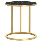Tavolino | Tavolo laterale Oro e Marmo Nero 45 cm in Vetro Temperato