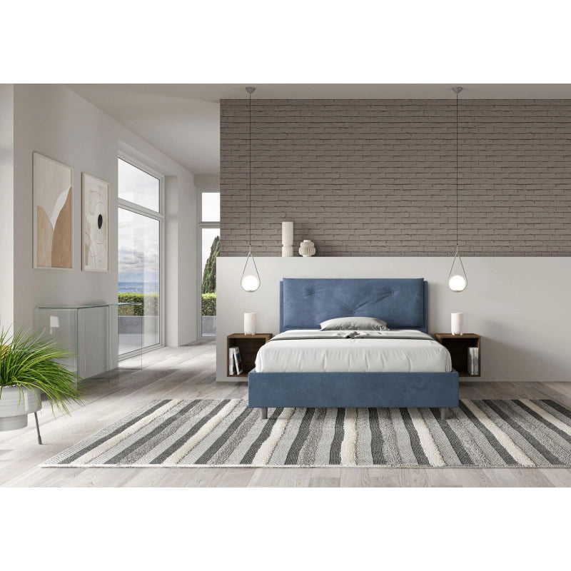 Letto imbottito Letto Matrimoniale alla Francese 140x190 cm Large - Con rete,Microfibra,Blu