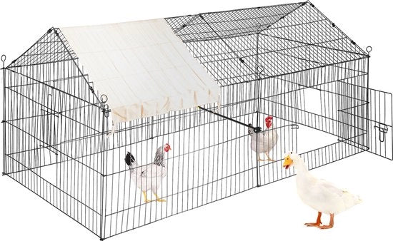 Recinzione per Animali 220 x 106 x 104 cm, Coibentata in Acciaio con 4 Porte, Facile da Installare, Disimpegabile e Trasportabile, Ideale per Pollame, Conigli, Gatti, Anatre