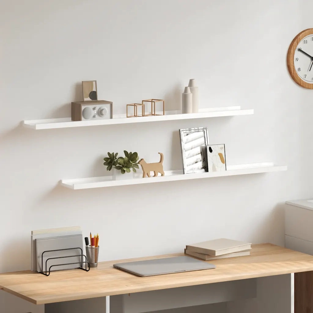 2 pz Mensole da Parete | Scaffali a Parete | Ripiano a parete Bianco Lucido 100x9x3 cm