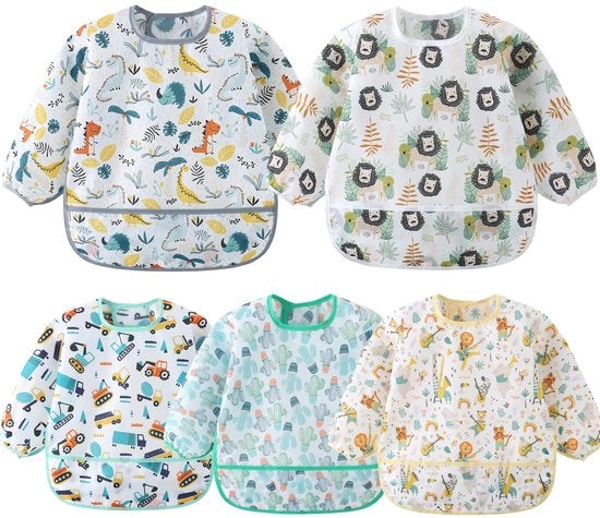 Set di 5 asciugamani per bambino con cinturini Asciugamani per bambino idrorepellenti e lavabili per età 6-30 mesi