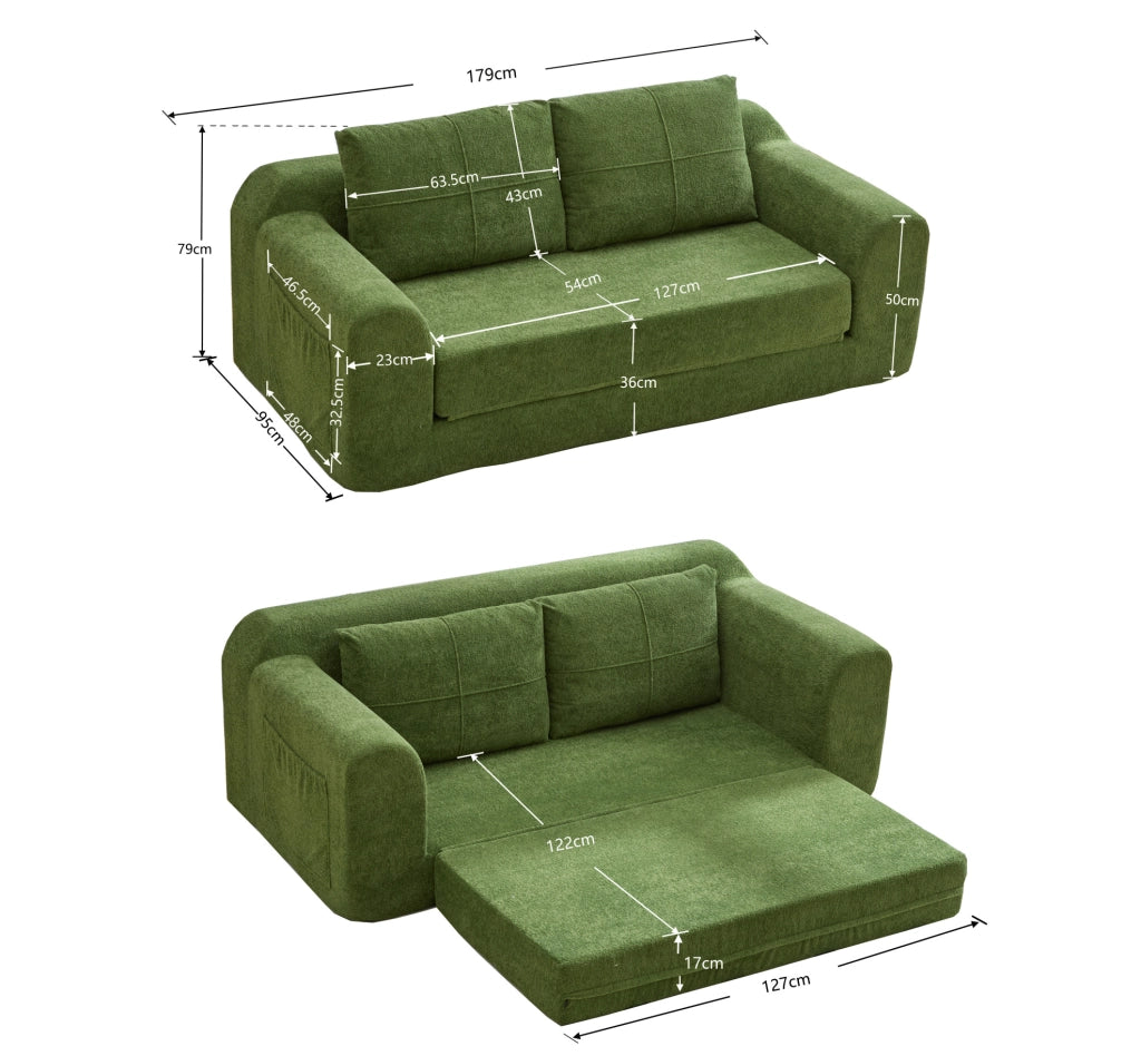 Divano letto da pavimento 2 in 1 in velluto verde