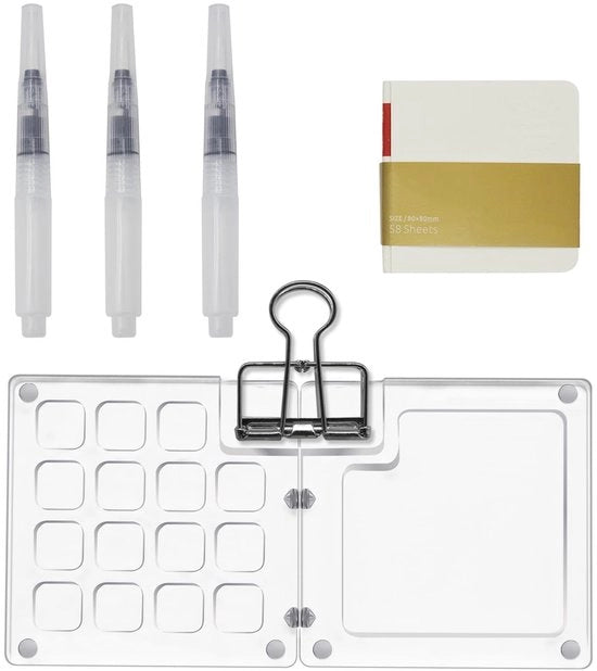 Set di pennelli a palette 15 pezzi - palette in legno - portatile - pennello - formato zaino - ideale per viaggi - set di vernici