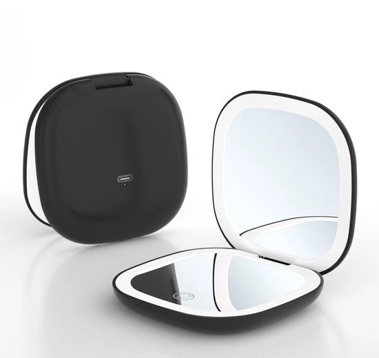 Specchietto a LED portatile 10X ingrandimento - ricaricabile e regolabile - nero - specchio compattibile per la cura personale - adatto per viaggi e uso domestico