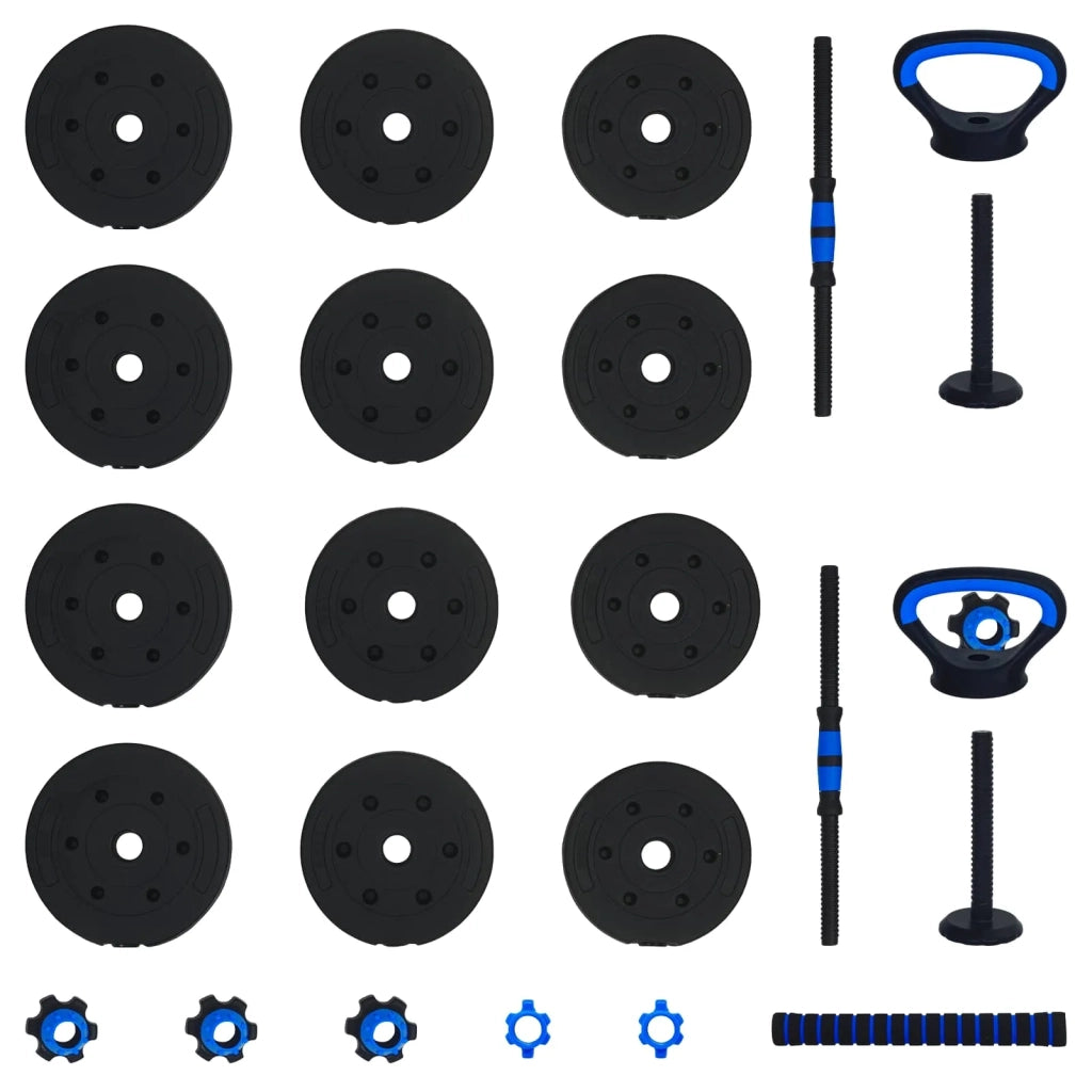 Set di manubri, bilanciere e kettlebell 4-in-1 20 kg Nero e Blu CFW3713329