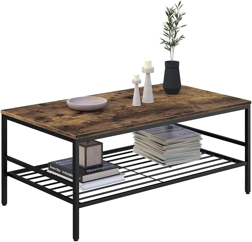Tavolino da salotto Fyrk, Rovere Goldkraft/nero, 106 x 60 cm con ripiano, adatto per riporre riviste e telecomandi