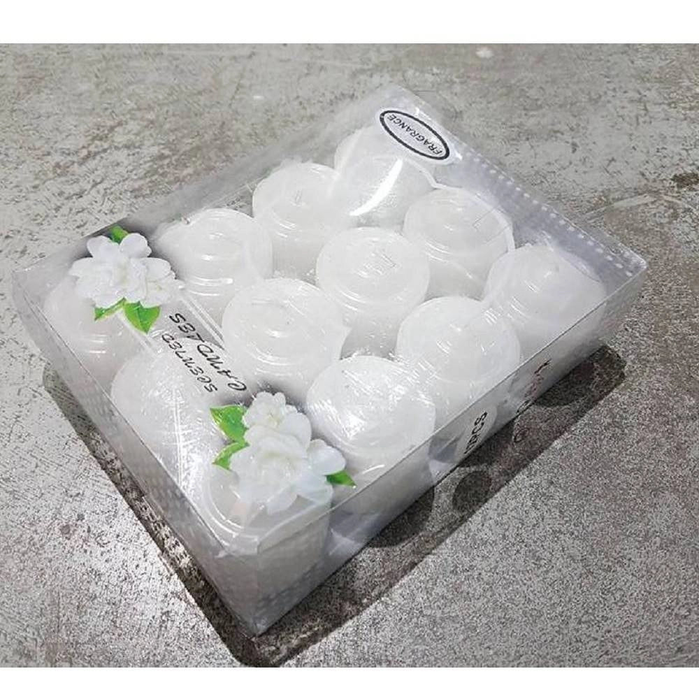 Trade Shop - Set 12 Pezzi Candele Profumate Gelsomino Bianche Decorazione Votive 23gr -