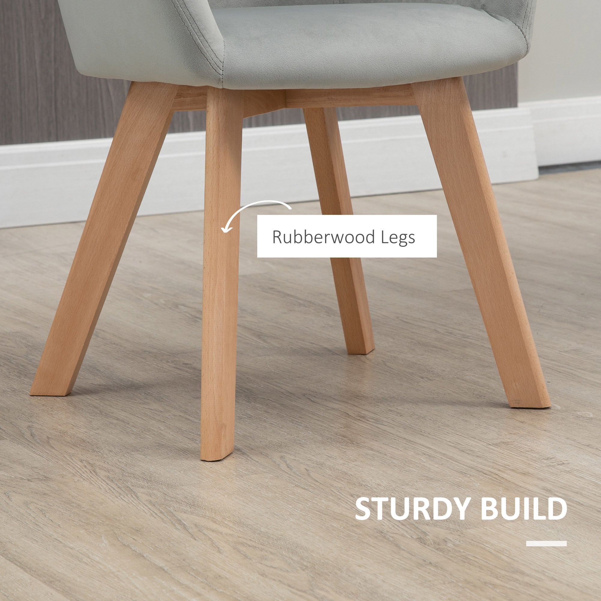 Set 2 Sedie Imbottite 54x57x80 cm in Velluto e Legno Grigio