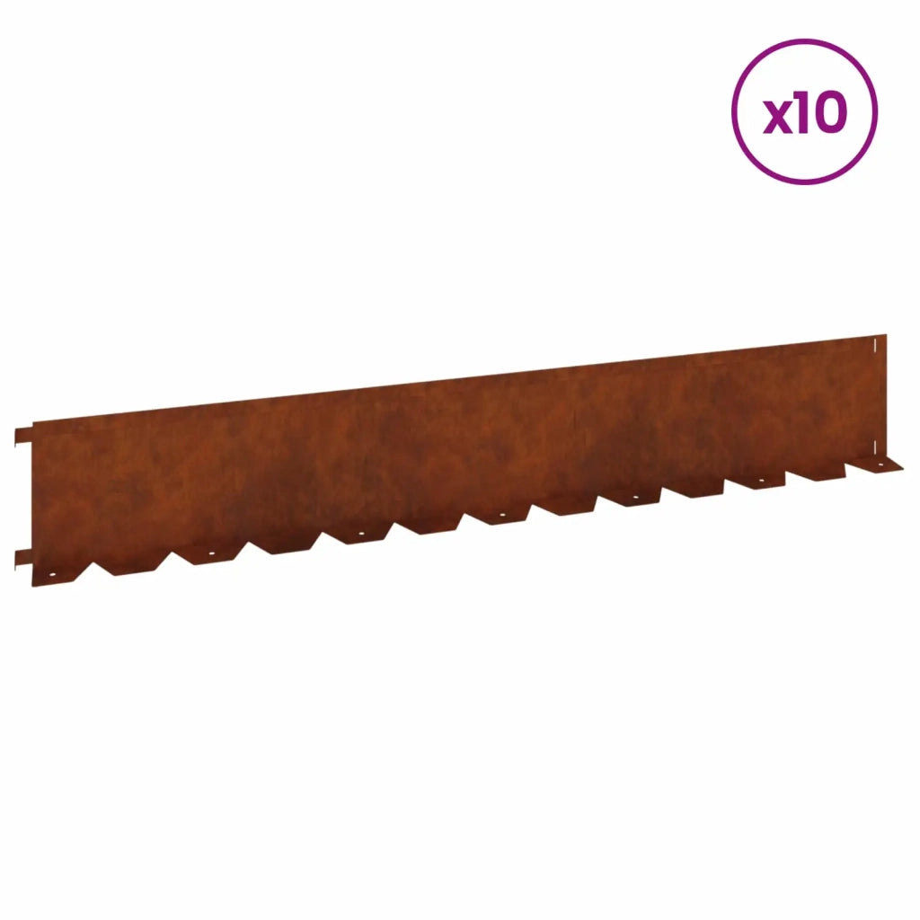 Bordura per Prato 10 pcs 102 x 15 x 4 cm Acciaio Ruggine 8008781
