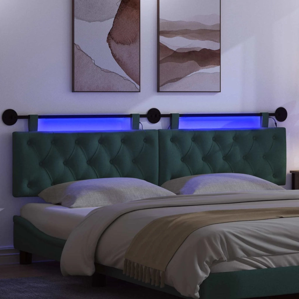 Testiera sospesa Con luce LED Verde Scuro Tessuto