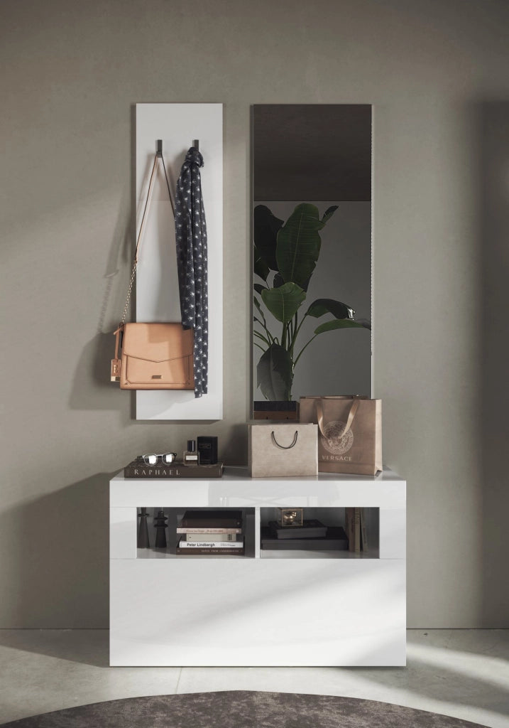 Toirano, Mobile da Ingresso Specchio Incluso, 91x36x165h cm Bianco Lucido