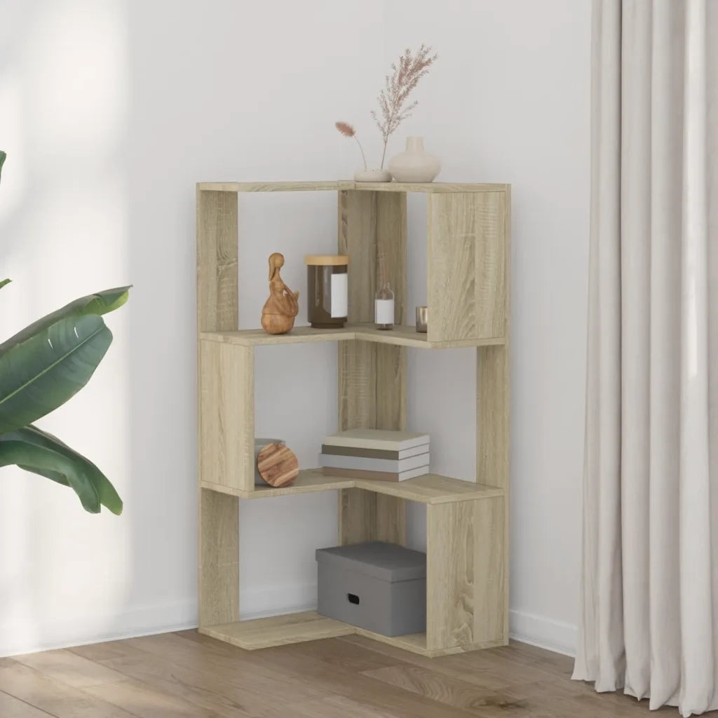 Libreria Angolare 3 Ripiani-Scaffale per Libri-Mobile di Stoccaggio Rovere Sonoma 50x50x102 cm Legno