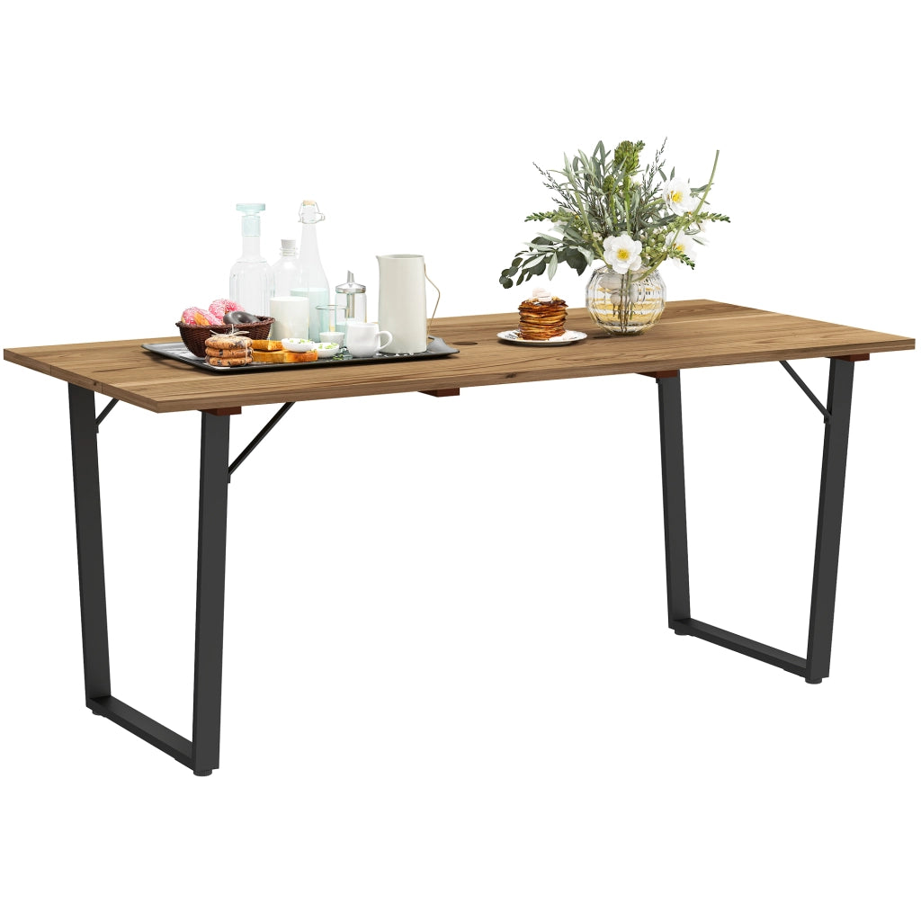 Tavolo da Giardino Rettangolare a 6 Posti con Foro per Ombrellone, Legno e Acciaio, 175x80x75 cm, Marrone