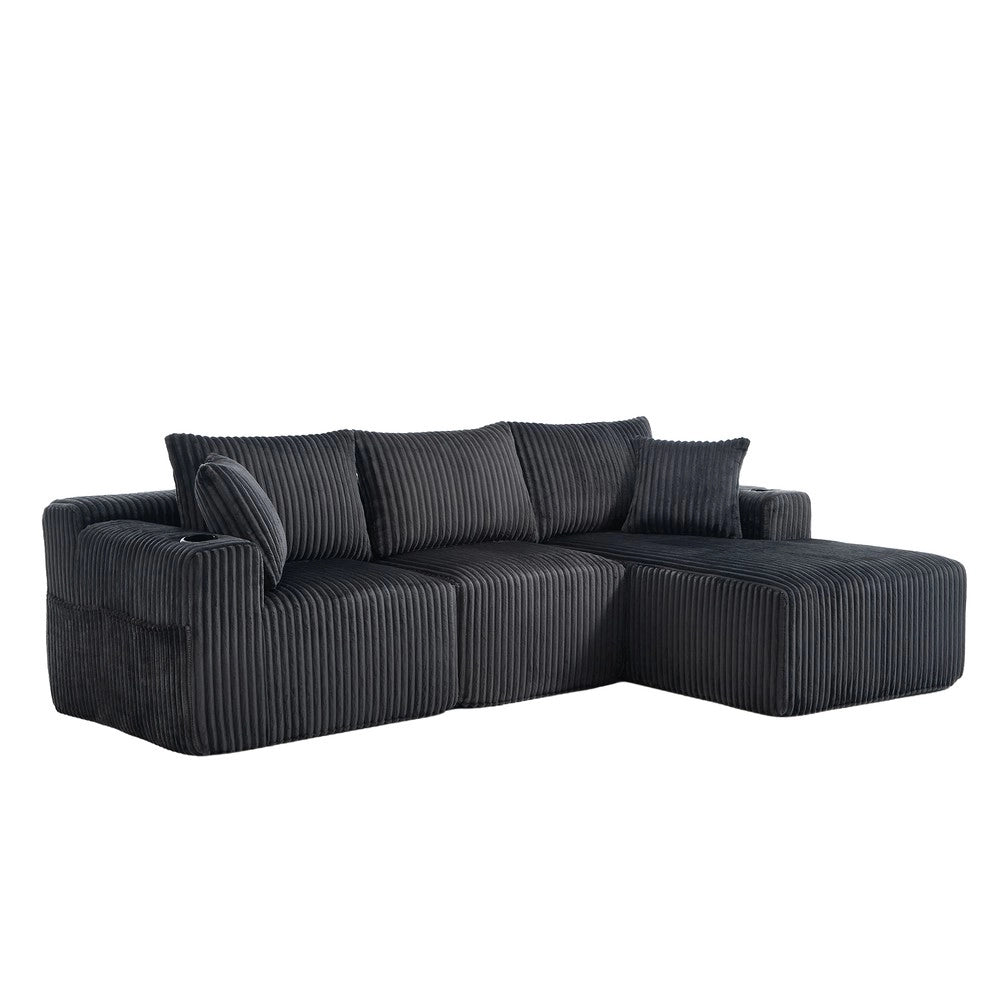 Divano con Chaise Longue 2 Posti ¨C Minimal ¨C Tessuto, con Cuscini