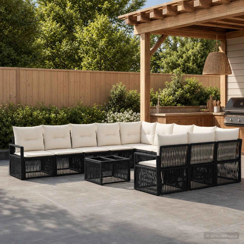 Set Divano da Giardino 12 pz Nero polyrattan 3435853
