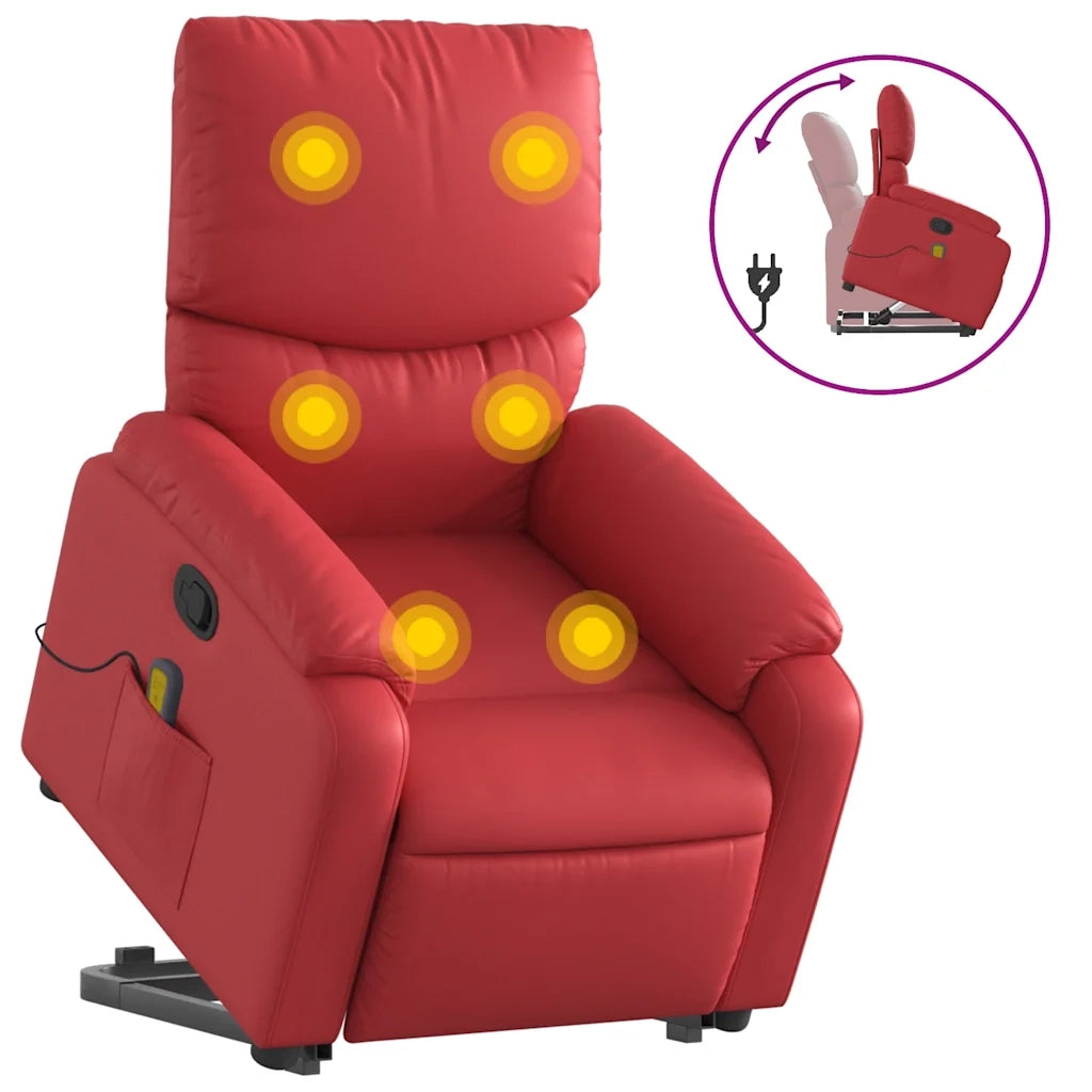 Poltrona Alzapersona Reclinabile Massaggio Rosso in Similpelle 3204898