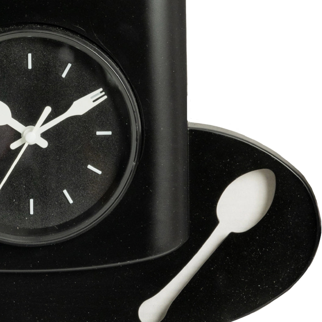 Orologio da Parete Tazza Caffè 29,5x29,5 cm Design Moderno Nero con Tazzina e Cucchiaino Decorativo per Cucina Bar Sala Colazione