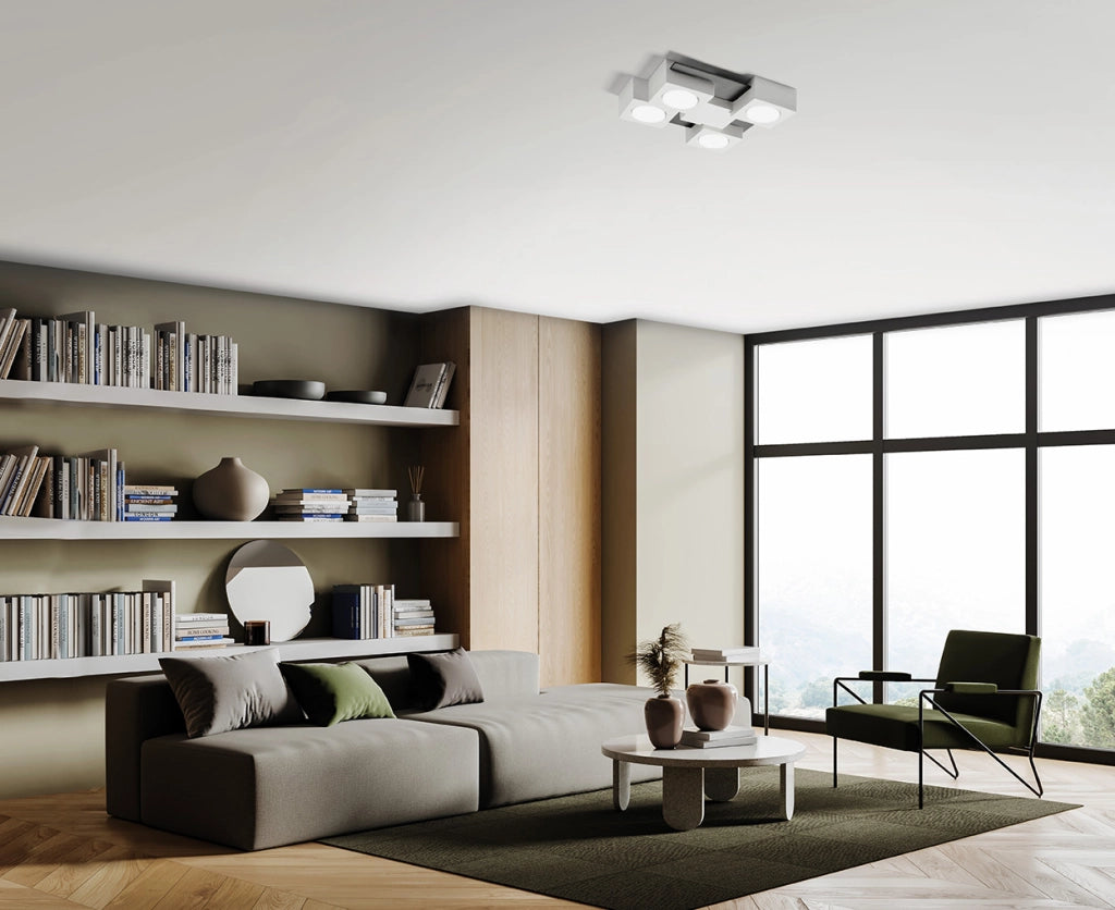 MILET lampada da Soffitto 4 Luci  attacco GX53 grigio RAL 7039 in gesso e alluminio 30x30,5cm